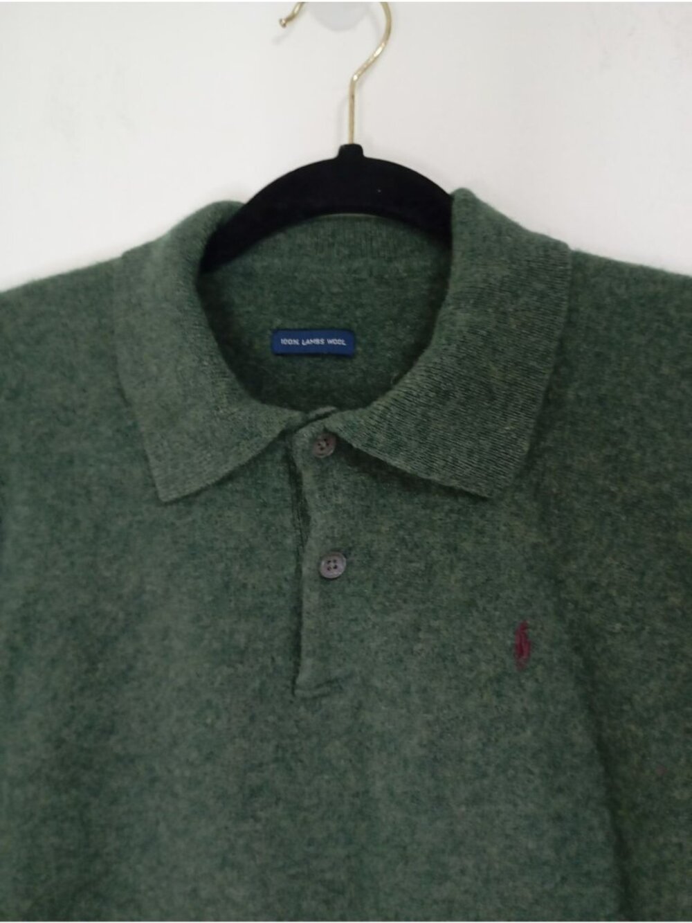Ralph Lauren Green Lambswool Polo Sweater Long Sleeve Mens Size M - Picture 2 of 8